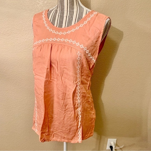 Boho Top Medium Bob Timberlake Peach Coral White Embroidered Trim Eyelet Details - Picture 6 of 13